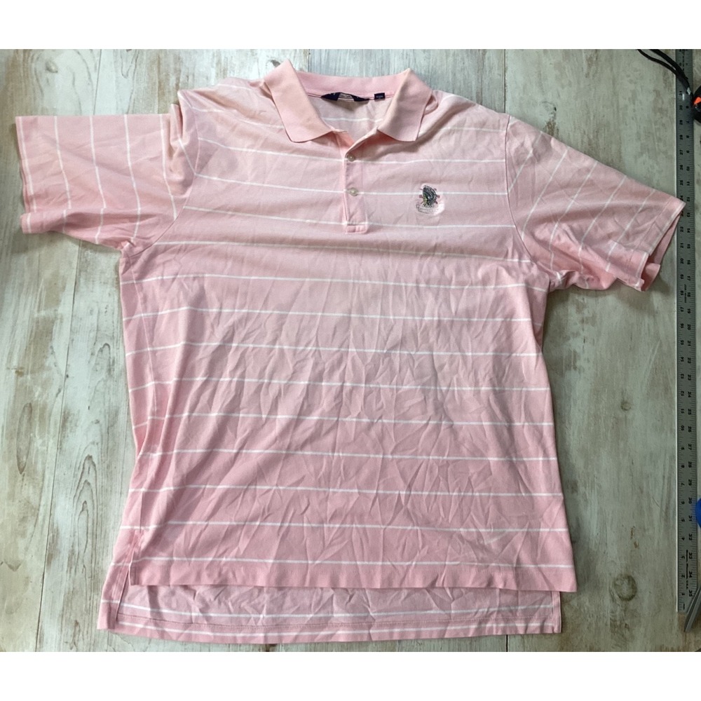 Polo Golf Ralph Lauren Mens XL Pink Striped Pima Cotton Shinnecock Polo Shirt